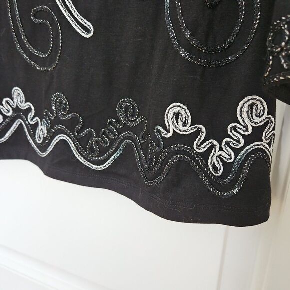 Once Again Women's  Large Black & White 3/4 Sleeve Pullover Top Fancy Dressy‎ - Picture 4 of 8